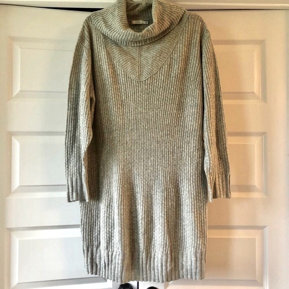 New LUSH Ribbed Turtleneck Tunic Sweater Dress Heather Grey LG - Picture 2 of 5
